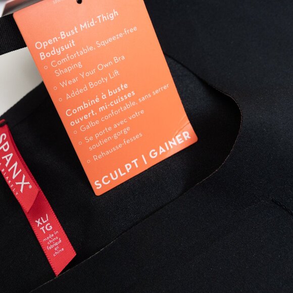 Spanx Open-Bust Mid-Thigh Bodysuit Very Black XL - Picture 14 of 14